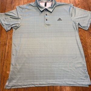 Adidas Golf Green Polo Shirt with Navy Checkered Design L